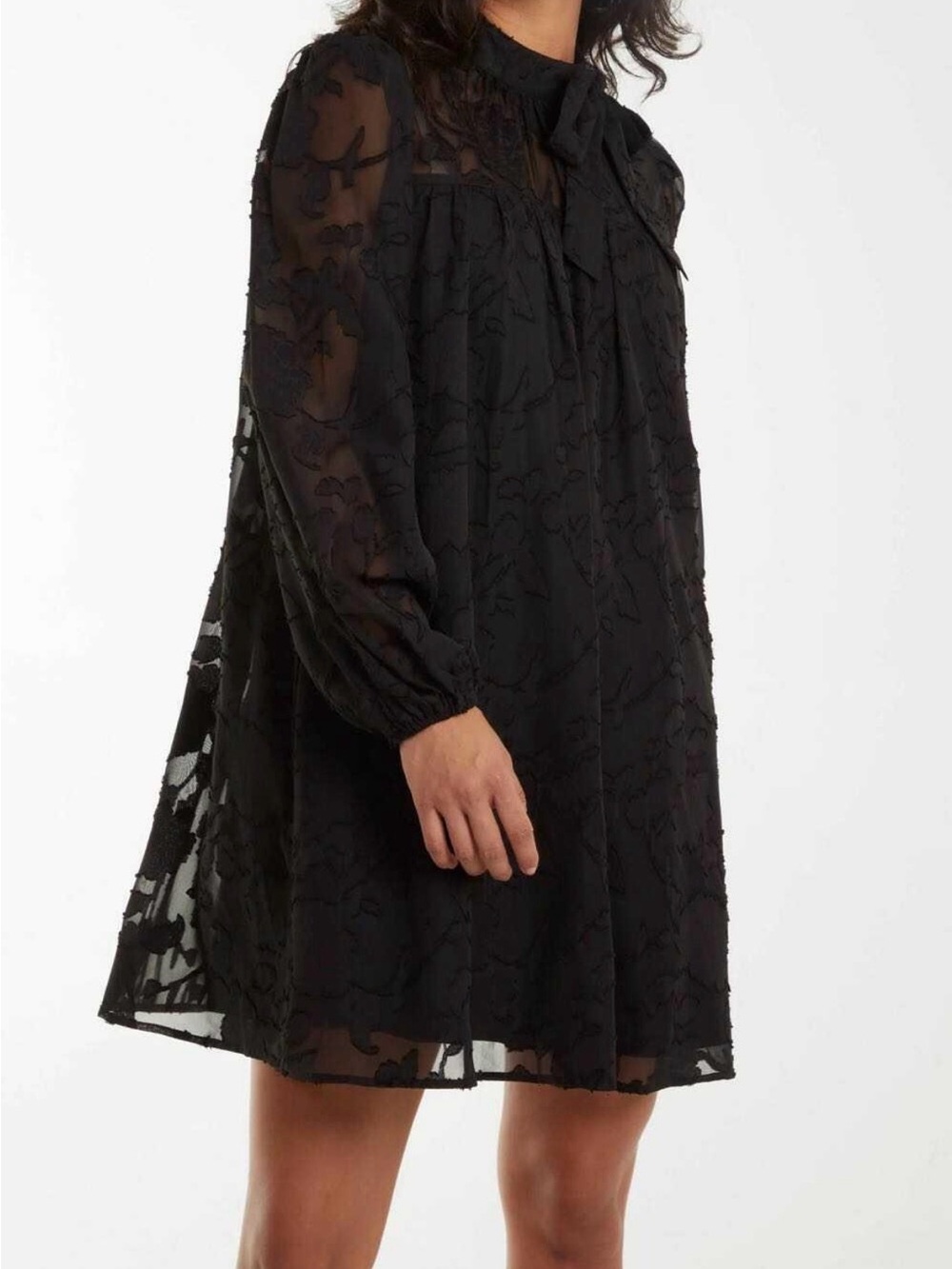 Black Sheer Floral Mini Dress XL - Picture 6 of 6